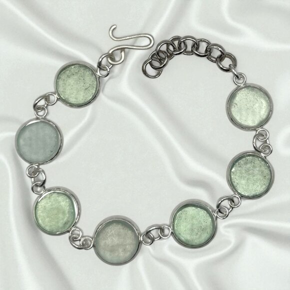 Sea Glass & Silver Plated Cabochon Bracelet - Picture 8 of 11